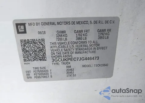 2018 Chevrolet Silverado 1500 Custom from USA, damaged, VIN 3GCUKPEC7JG446473